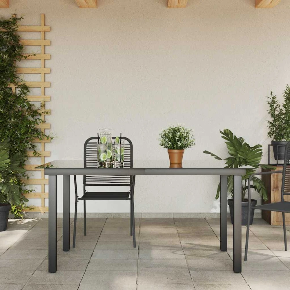 Sodo stalas, juodas, 150x90x74cm, aliuminis ir stiklas