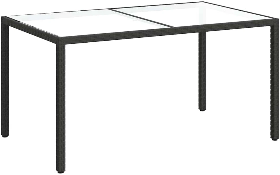 Sodo stalas, juodas, 150x90x75cm, grūdintas stiklas/poliratanas