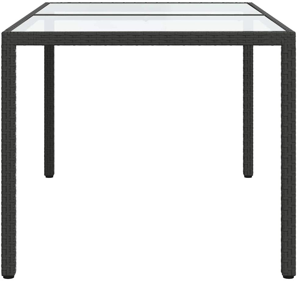 Sodo stalas, juodas, 150x90x75cm, grūdintas stiklas/poliratanas