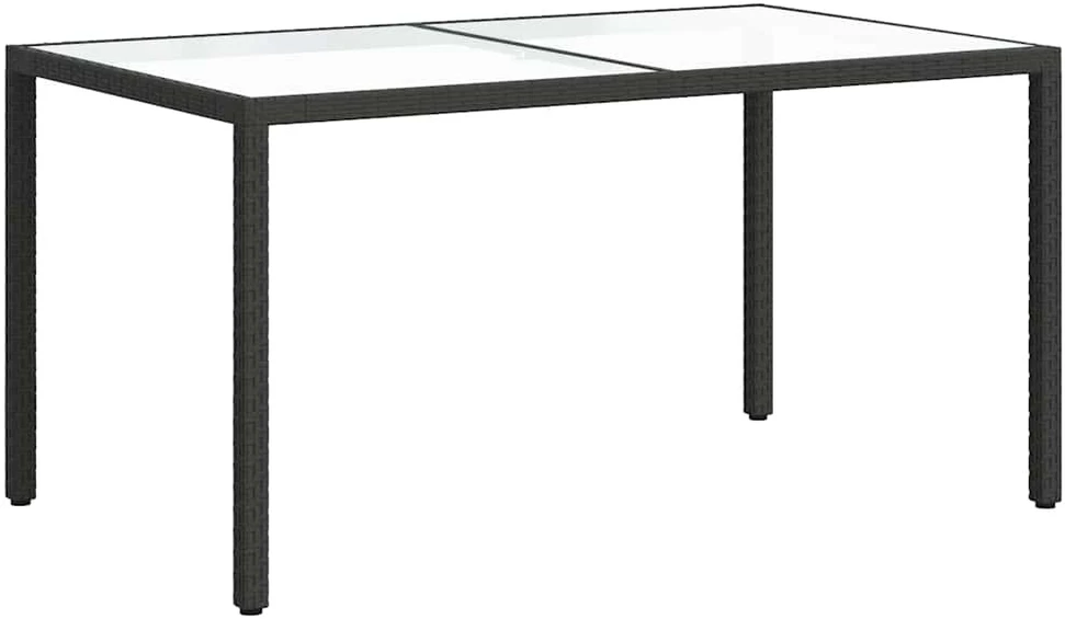Sodo stalas, juodas, 150x90x75cm, grūdintas stiklas/poliratanas