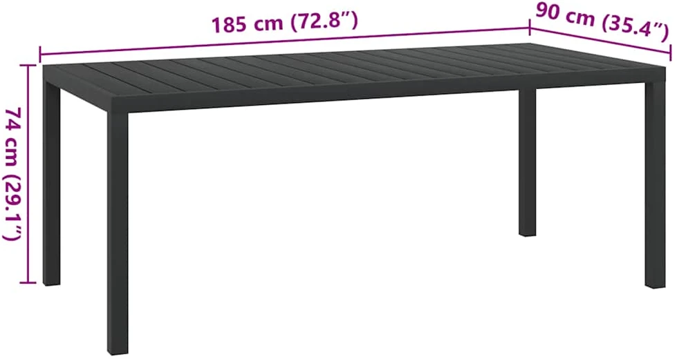 Sodo stalas, juodas, 185x90x74cm, aliuminis ir WPC
