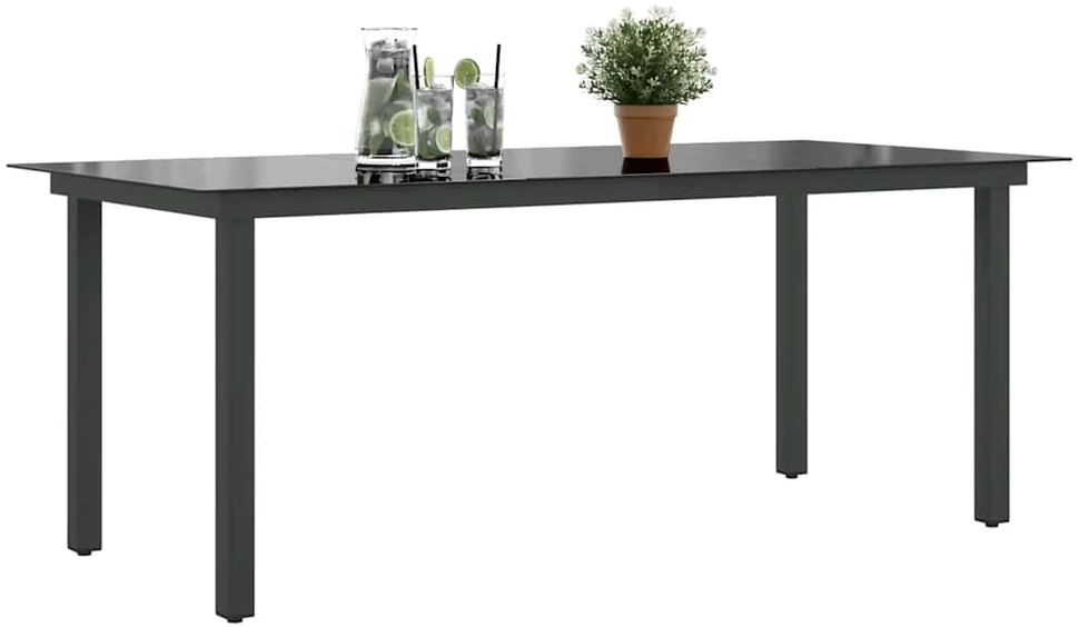 Sodo stalas, juodas, 190x90x74cm, aliuminis ir stiklas