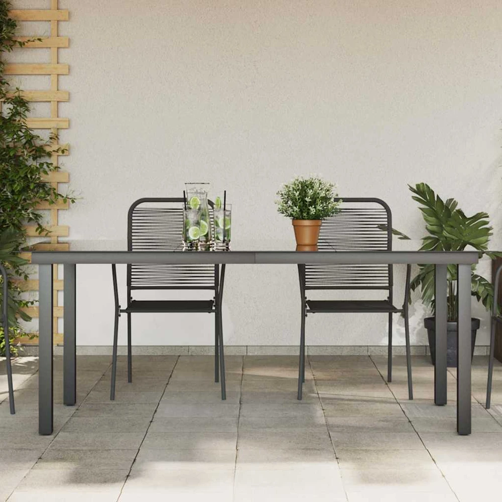 Sodo stalas, juodas, 190x90x74cm, aliuminis ir stiklas