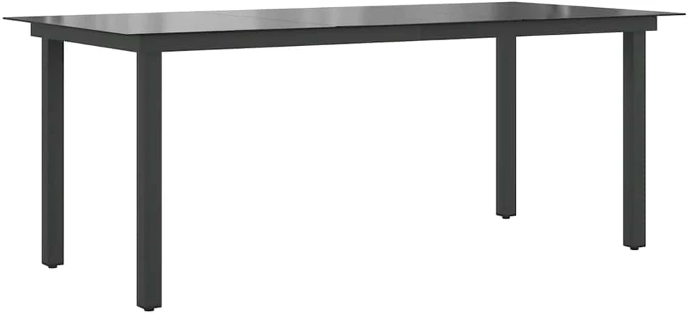 Sodo stalas, juodas, 190x90x74cm, aliuminis ir stiklas