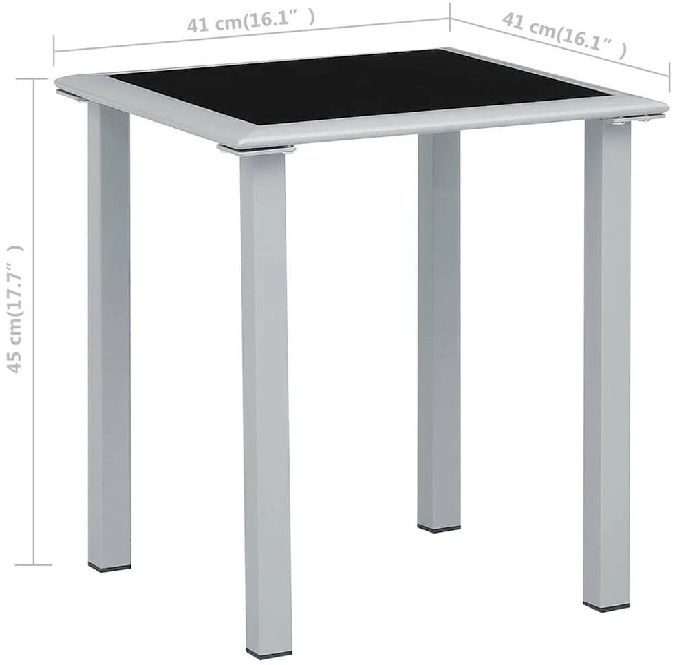 Sodo stalas, juodas/sidabrinis, 41x41x45cm, plienas ir stiklas