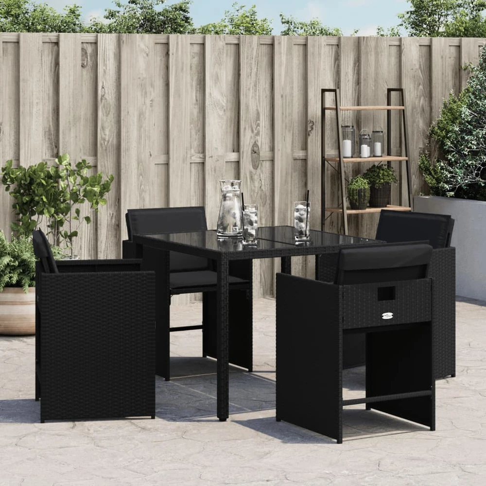Sodo stalas, juodos spalvos, 110x53x72cm, stiklas, poliratanas