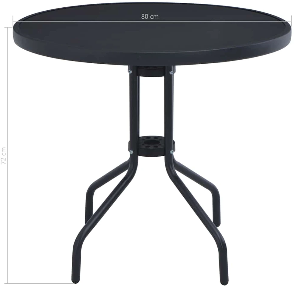 Sodo stalas, juodos spalvos, 80cm, plienas ir stiklas