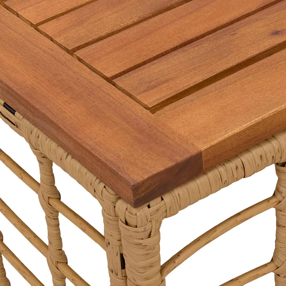 Sodo stalas Natūrali 55 x 55 x 37 cm PE Rattan ir Stiklas