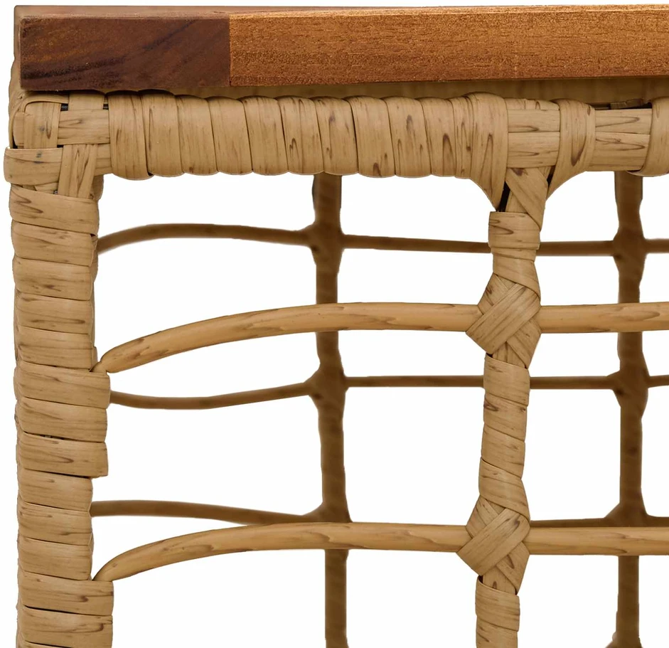 Sodo stalas Natūrali 55 x 55 x 37 cm PE Rattan ir Stiklas