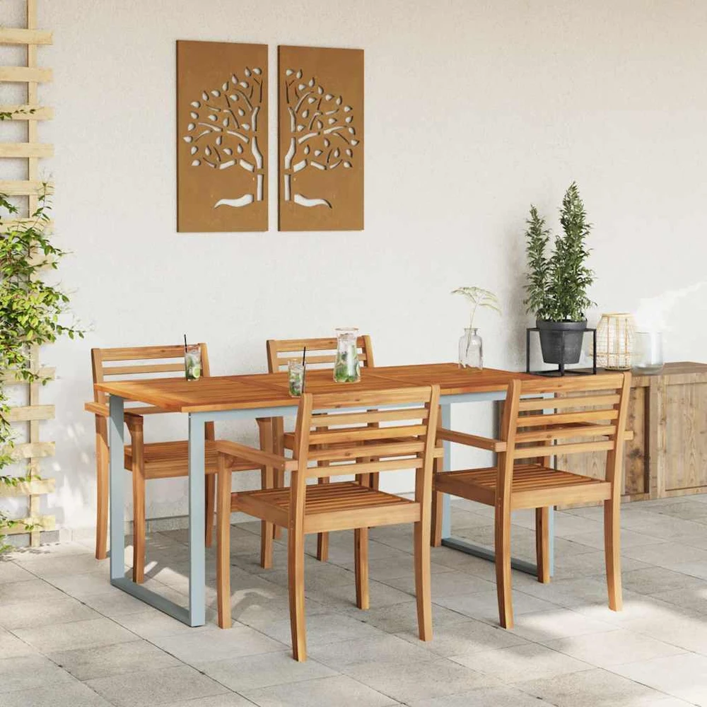 Sodo stalas Pilka 160 x 80 x 75 cm Kietos akacijos mediena