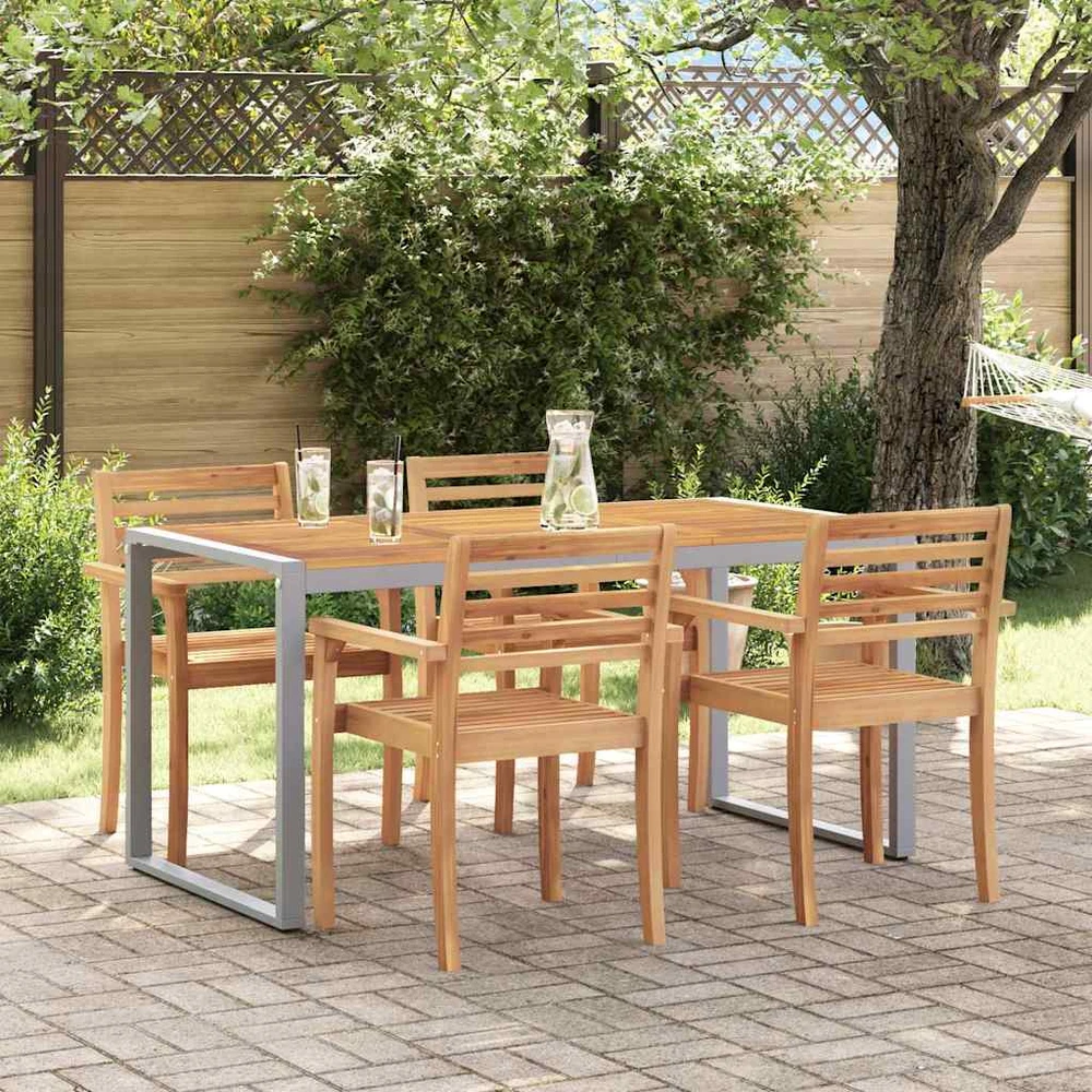 Sodo stalas Pilka 160 x 80 x 75 cm Kietos akacijos mediena