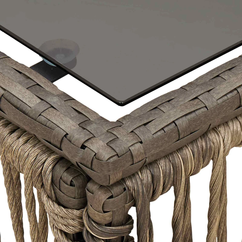 Sodo stalas Pilka ir juoda 55 x 55 x 37 cm PE Rattan ir Stiklas