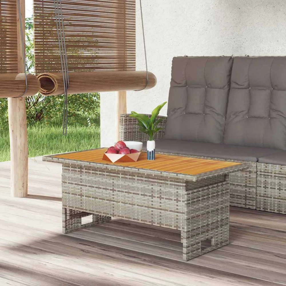 Sodo stalas, pilkas, 100x50x43/63cm, akacija ir poliratanas