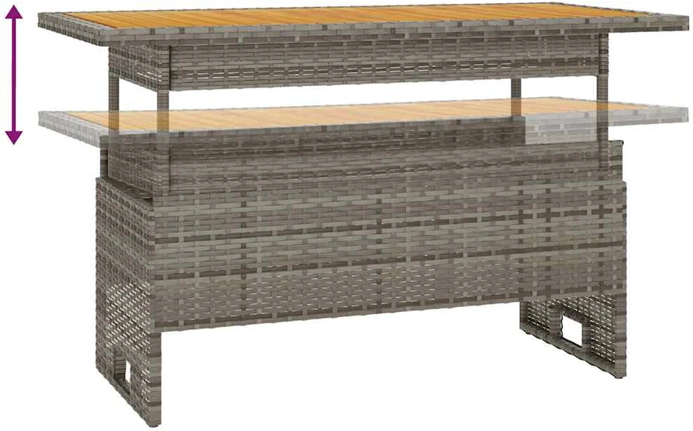 Sodo stalas, pilkas, 100x50x43/63cm, akacija ir poliratanas