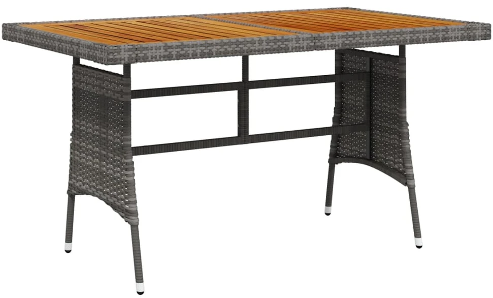 Sodo stalas, pilkas, 130x70x72cm, poliratanas ir akacija