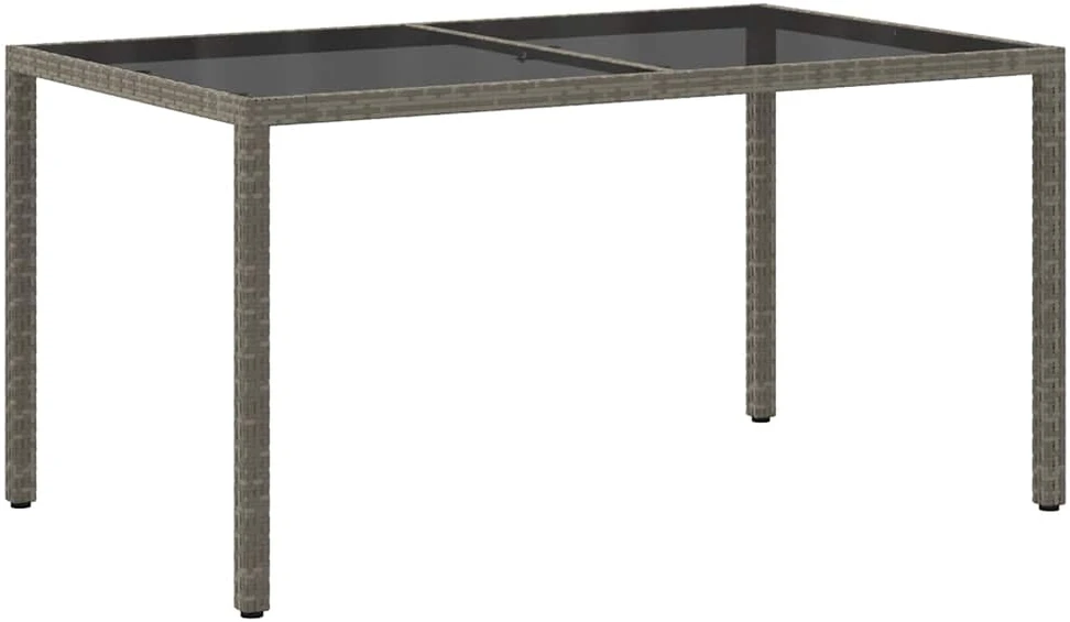 Sodo stalas, pilkas, 150x90x75cm, grūdintas stiklas/poliratanas