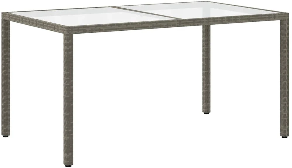 Sodo stalas, pilkas, 150x90x75cm, grūdintas stiklas/poliratanas