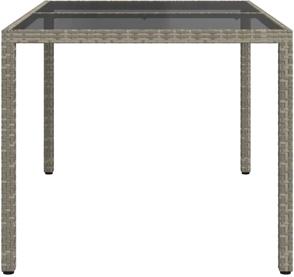 Sodo stalas, pilkas, 150x90x75cm, grūdintas stiklas/poliratanas