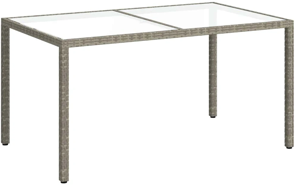 Sodo stalas, pilkas, 150x90x75cm, grūdintas stiklas/poliratanas