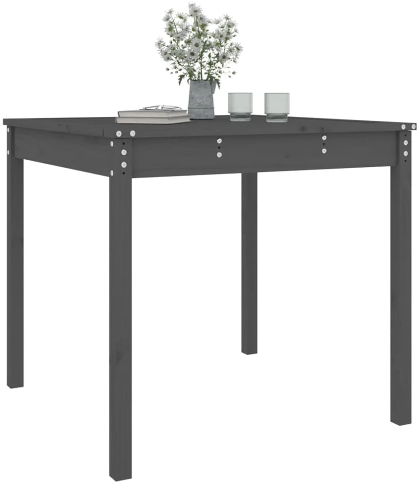 Sodo stalas, pilkas, 82,5x82,5x76cm, pušies medienos masyvas