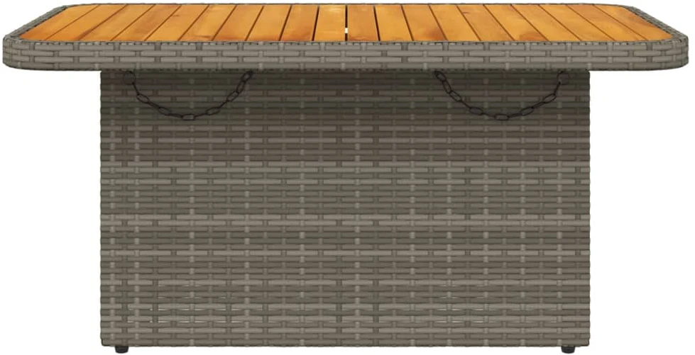 Sodo stalas, pilkas, 90x55x71cm, poliratanas/akacijos mediena