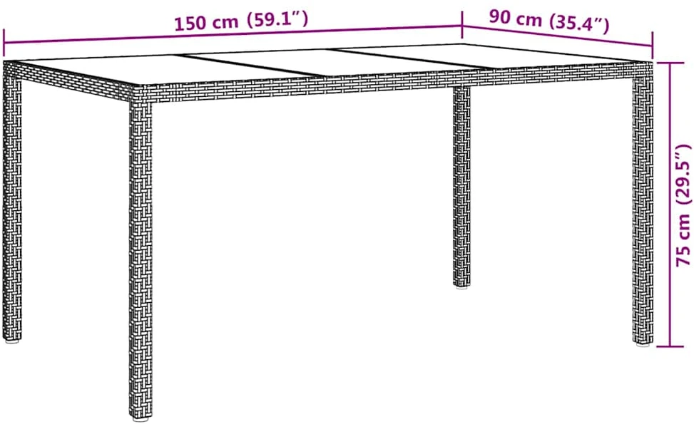 Sodo stalas Ruda 150 x 90 x 75 cm poliratanas