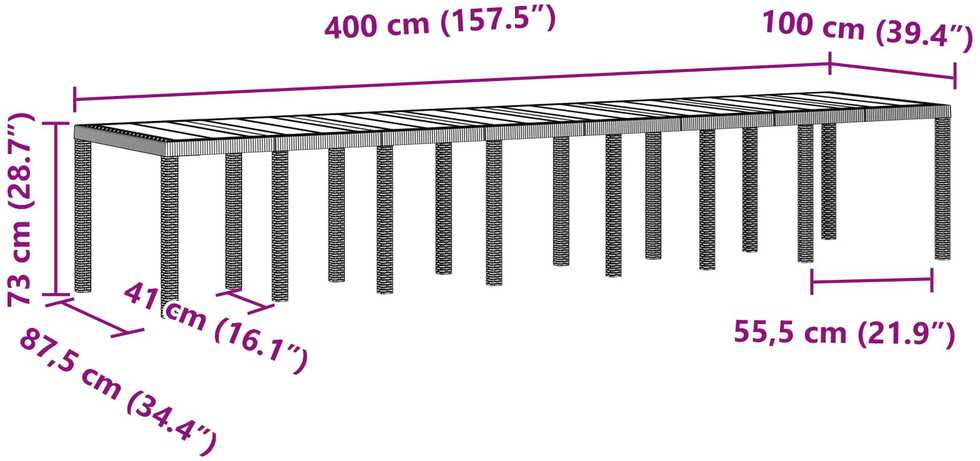 Sodo stalas Ruda 400 x 100 x 73 cm poliratanas