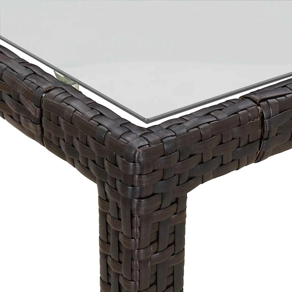 Sodo stalas, rudas, 150x90x75cm, grūdintas stiklas/poliratanas