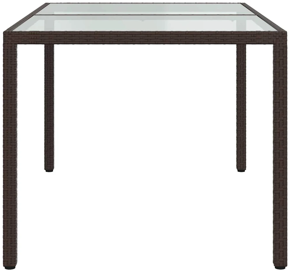 Sodo stalas, rudas, 150x90x75cm, grūdintas stiklas/poliratanas
