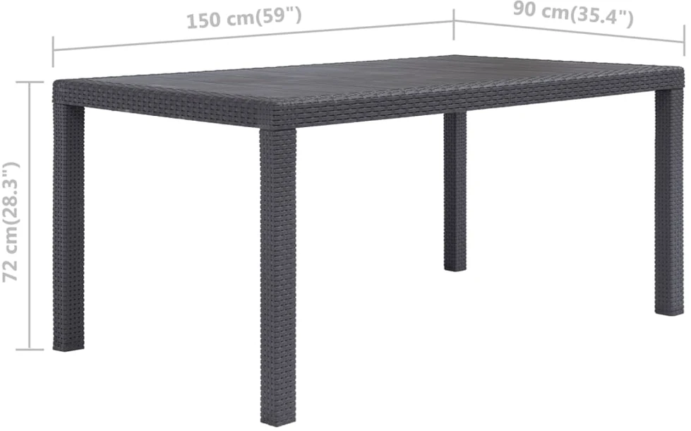 Sodo stalas, rudos sp., 150x90x72 cm, plastikas, rat. imit.