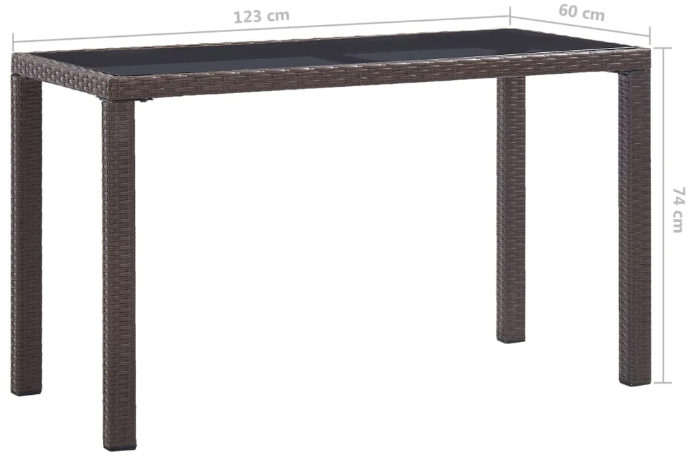 Sodo stalas, rudos spalvos, 123x60x74cm, poliratanas