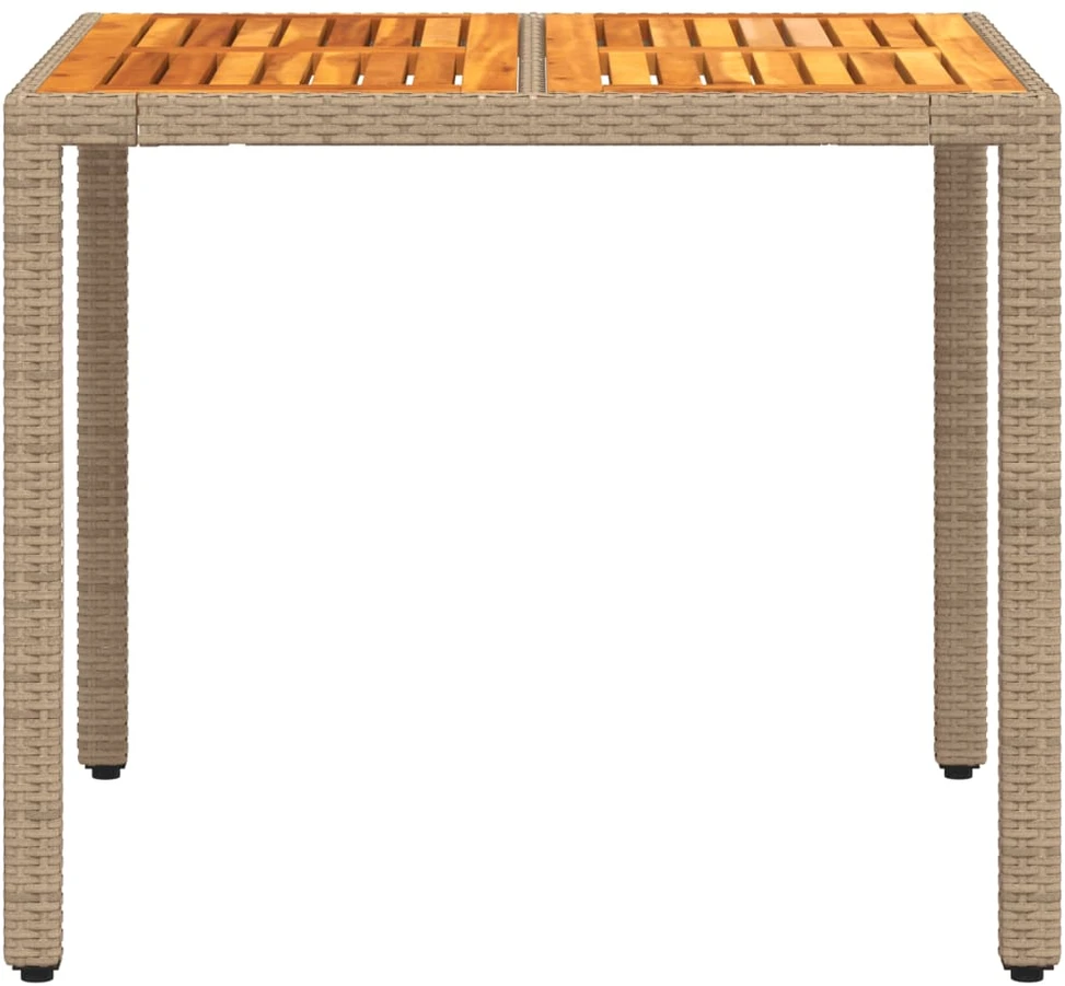 Sodo stalas, smėlio, 90x90x75cm, poliratanas ir akacija