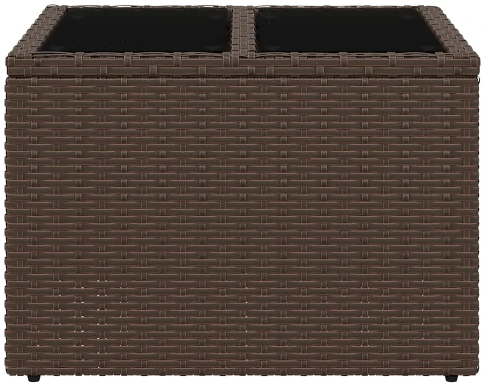 Sodo stalas su stikliniu stalviršiu, rudas, 55x55x37cm, poliratanas