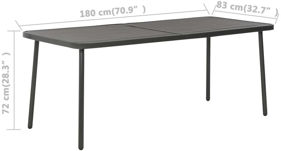 Sodo stalas, tamsiai pilkos spalvos, 180x83x72cm, plienas