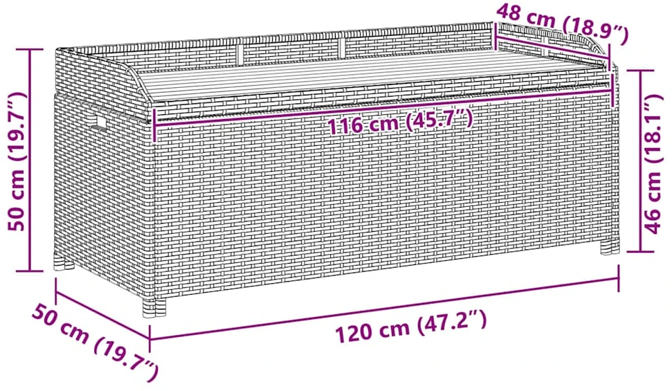 Sodo suoliukas-daiktadėžė, juodos spalvos, 120cm, poliratanas