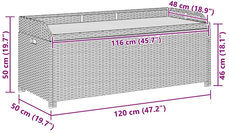 Sodo suoliukas-daiktadėžė, pilkos spalvos, 120cm, poliratanas
