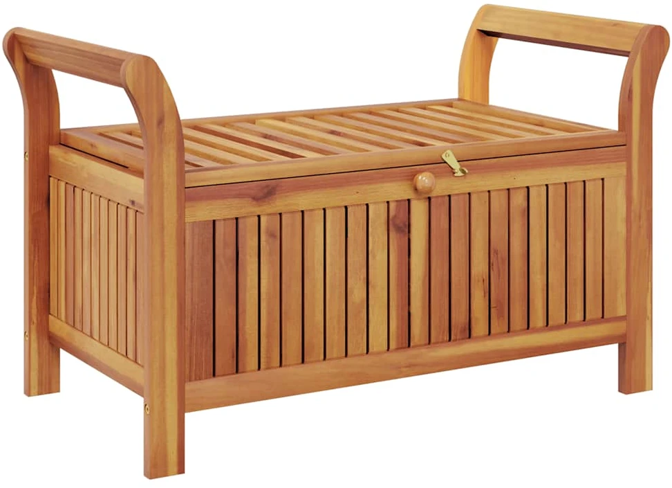 Sodo suoliukas-daiktadėžė su pagalvėle, 91cm, akacijos masyvas