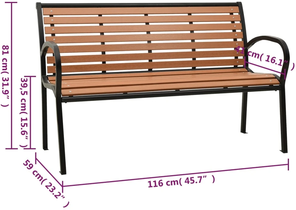 Sodo suoliukas, juodos ir rudos spalvos, 116cm, plienas ir WPC