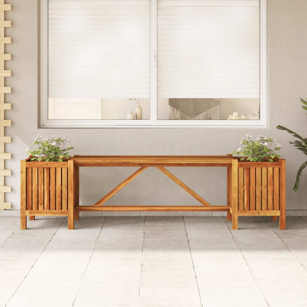Sodo suoliukas su 2 vazonais, 150x30x40cm, akacijos masyvas
