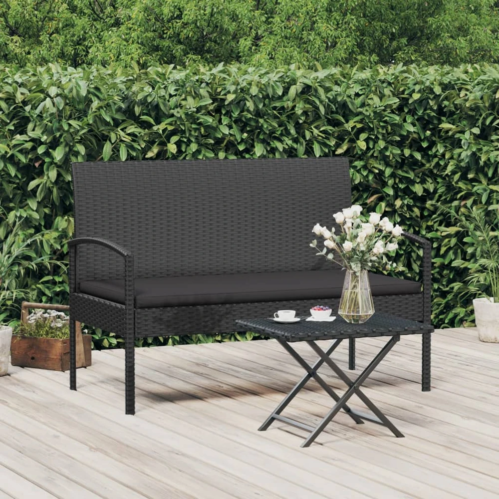 Sodo suoliukas su pagalvėle, juodas, 105cm, poliratanas