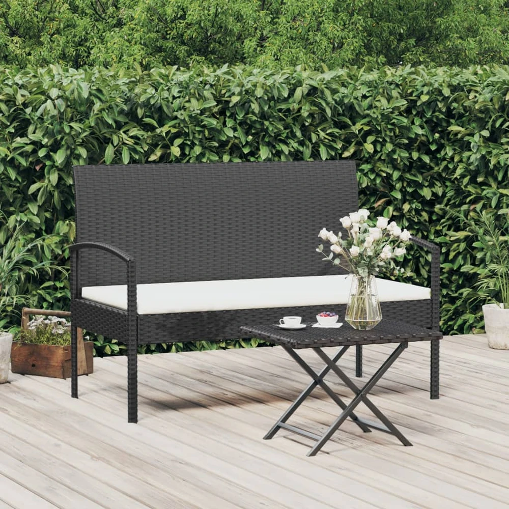 Sodo suoliukas su pagalvėle, juodas, 105cm, poliratanas
