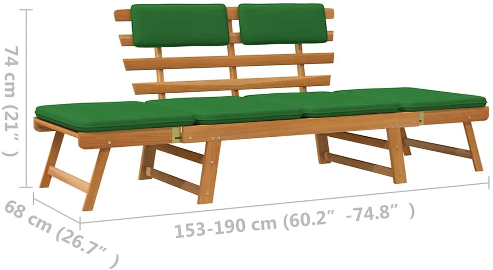 Sodo suoliukas su pagalvėlėmis, 190cm, akacijos masyvas