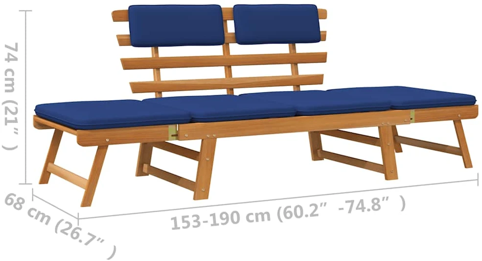 Sodo suoliukas su pagalvėlėmis, 190cm, akacijos masyvas