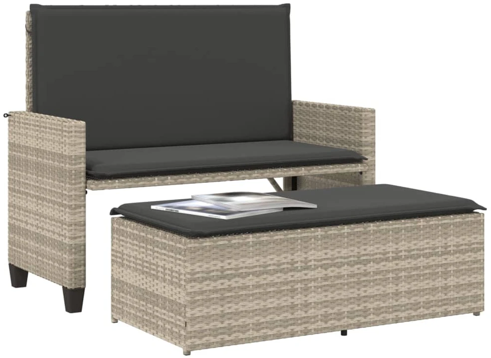 Sodo suoliukas su pagalvėlėmis ir pakoja, pilkas, poliratanas