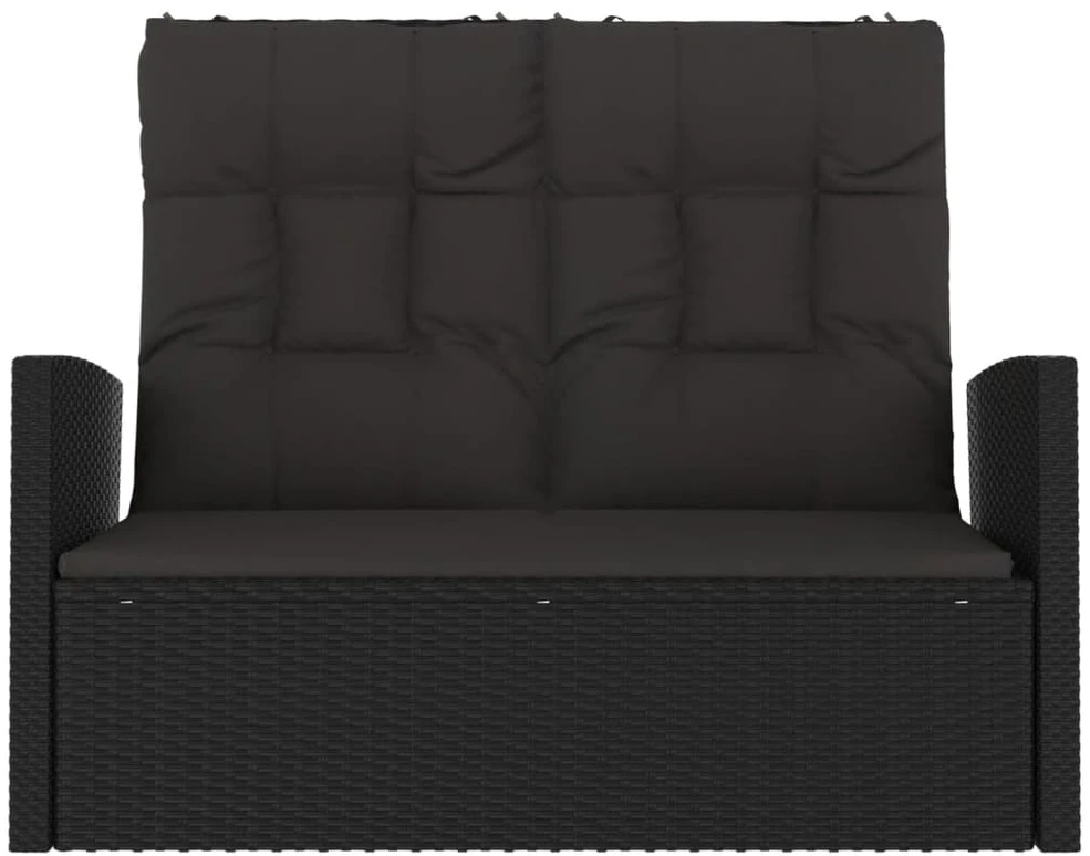 Sodo suoliukas su pagalvėlėmis, juodas, 118cm, poliratanas