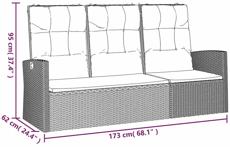 Sodo suoliukas su pagalvėlėmis, pilkas, 173cm, poliratanas