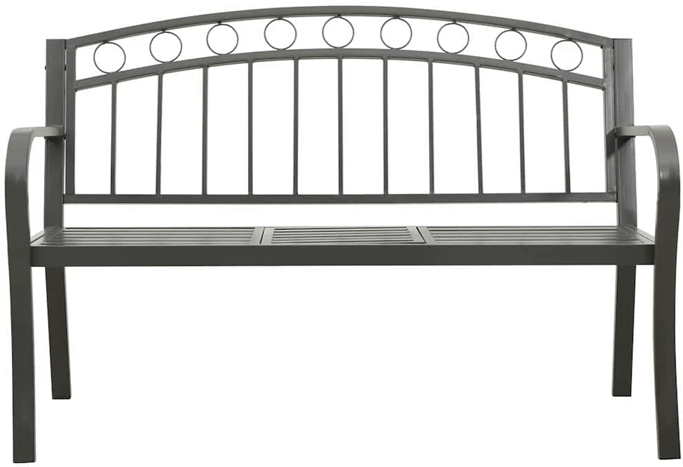 Sodo suoliukas su staliuku, pilkos spalvos, 120cm, plienas