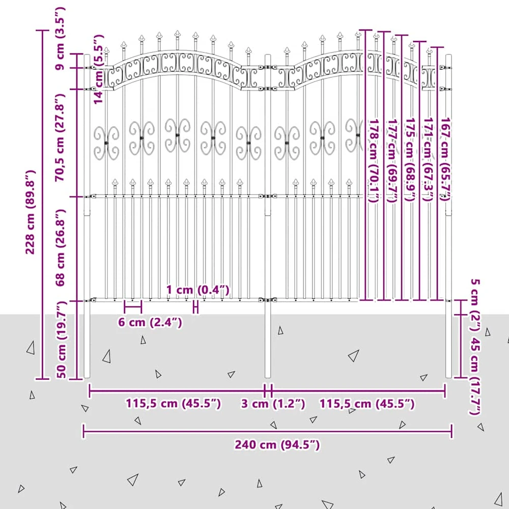 Sodo tvora su smailiomis viršūnėmis, juoda, 222cm, plienas