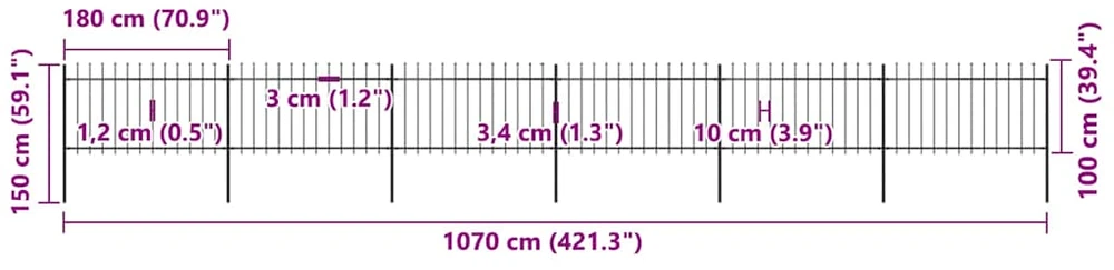Sodo tvora su iečių viršugal., juoda, 10,2x1m, plienas