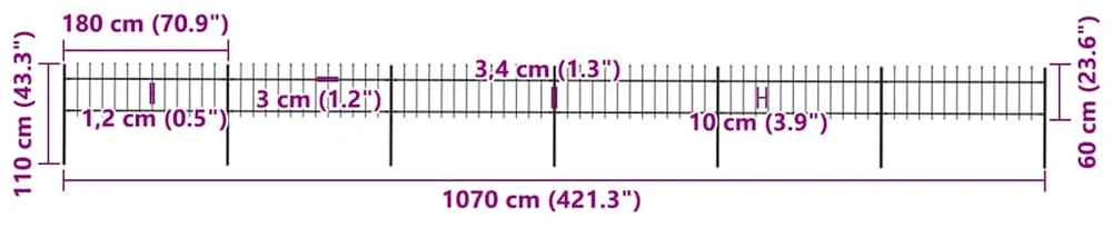 Sodo tvora su iečių viršugal., juoda, 10,2x0,6m, plienas